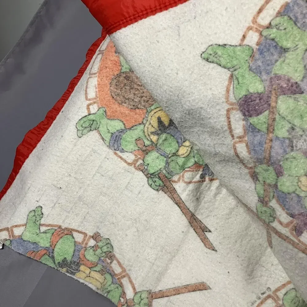 Vintage TMNT Teenage Mutant Ninja Turtles‎ Blanket Throw 86x67 Red Trim Made USA